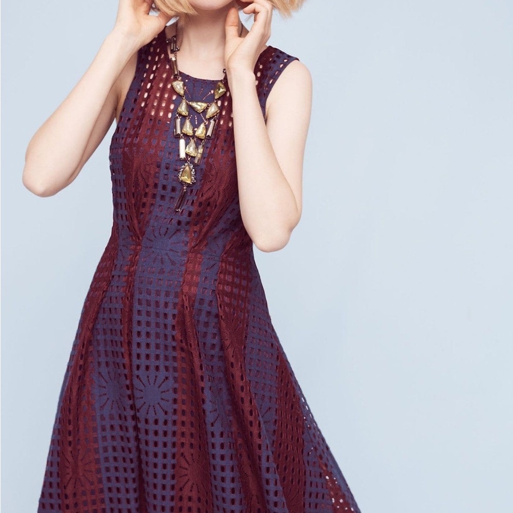 Eva Franco Samantha Burgundy & Navy Fit-and-Flare Dress